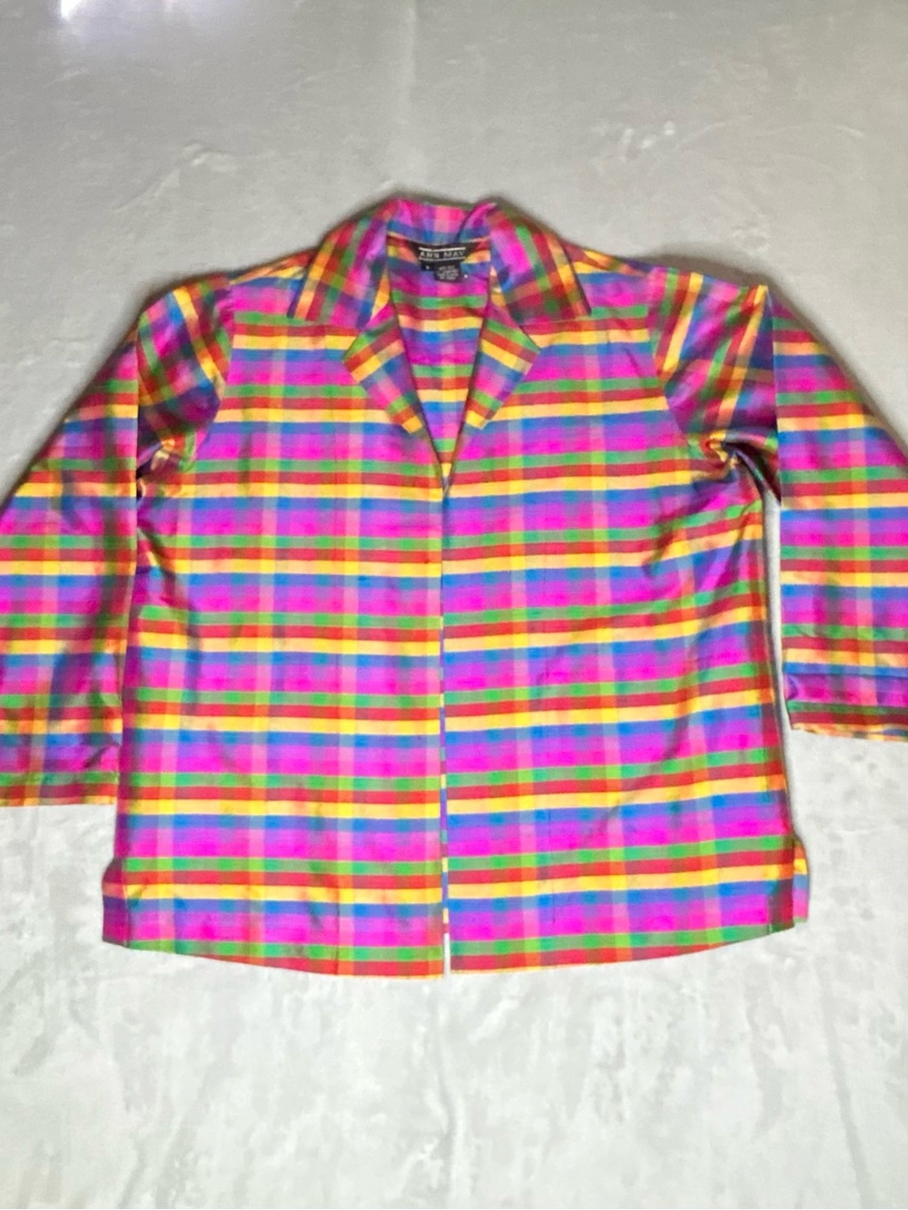 Vintage Ann May Rainbow Plaid Silk Blazer 🌈 Vibrant Jacket